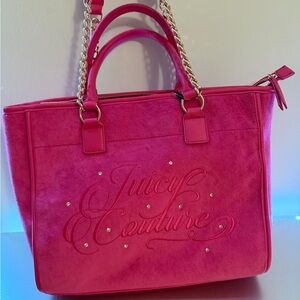 Juicy Couture Pink Velvet Tote Bag with Chain Handles